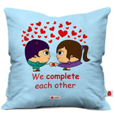 Lesbian Couple Illustration Blue Cushion Cover